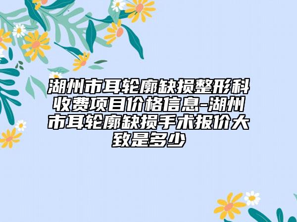 湖州市耳輪廓缺損整形科收費項目價格信息-湖州市耳輪廓缺損手術(shù)報價大致是多少