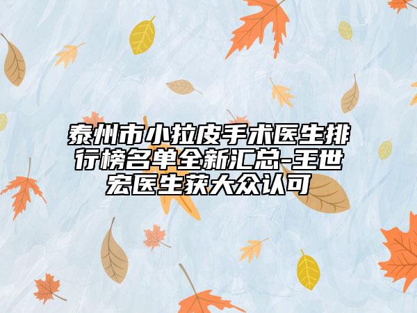 泰州市小拉皮手術(shù)醫(yī)生排行榜名單全新匯總-王世宏醫(yī)生獲大眾認(rèn)可