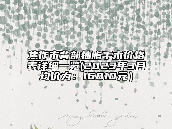 焦作市背部抽脂手術(shù)價格表詳細一覽(2023年3月均價為：16810元）
