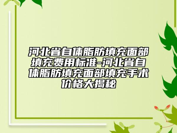 河北省自體脂肪填充面部填充費用標(biāo)準(zhǔn)-河北省自體脂肪填充面部填充手術(shù)價格大揭秘