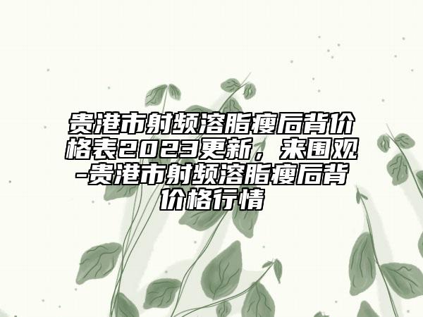 貴港市射頻溶脂瘦后背價(jià)格表2023更新，來(lái)圍觀-貴港市射頻溶脂瘦后背價(jià)格行情