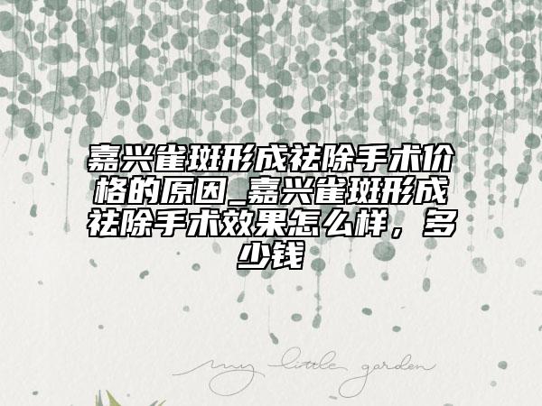 嘉興雀斑形成祛除手術價格的原因_嘉興雀斑形成祛除手術效果怎么樣，多少錢