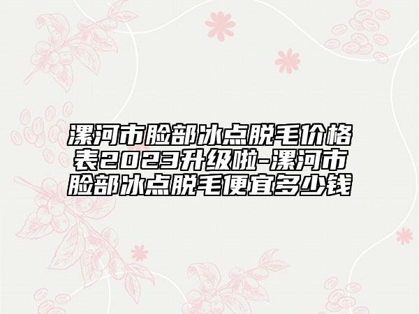 漯河市臉部冰點脫毛價格表2023升級啦-漯河市臉部冰點脫毛便宜多少錢