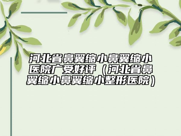 河北省鼻翼縮小鼻翼縮小醫(yī)院廣受好評（河北省鼻翼縮小鼻翼縮小整形醫(yī)院）