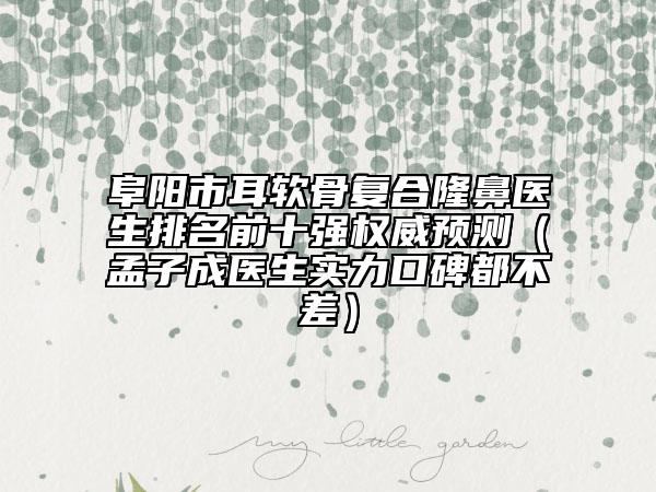阜陽市耳軟骨復合隆鼻醫(yī)生排名前十強權威預測（孟子成醫(yī)生實力口碑都不差）