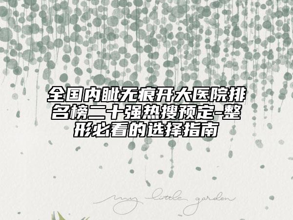 全國內(nèi)眥無痕開大醫(yī)院排名榜二十強熱搜預(yù)定-整形必看的選擇指南