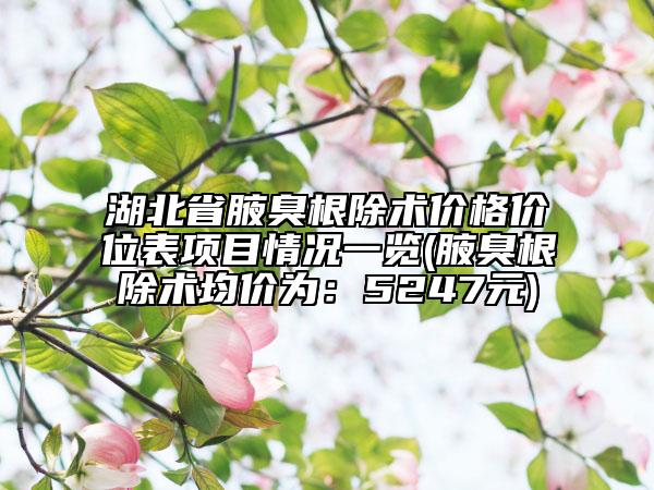 湖北省腋臭根除術(shù)價(jià)格價(jià)位表項(xiàng)目情況一覽(腋臭根除術(shù)均價(jià)為：5247元)