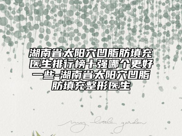 湖南省太陽穴凹脂肪填充醫(yī)生排行榜十強哪個更好一些-湖南省太陽穴凹脂肪填充整形醫(yī)生