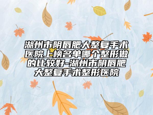 湖州市陰唇肥大整復手術醫(yī)院上榜名單哪個整形做的比較好-湖州市陰唇肥大整復手術整形醫(yī)院