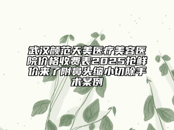 武漢顏范天美醫(yī)療美容醫(yī)院價格收費(fèi)表2025搶鮮價來了附鼻頭縮小切除手術(shù)案例