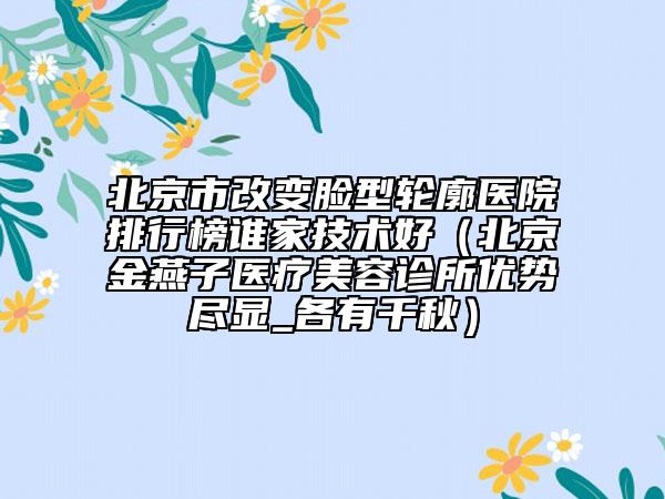 北京市改變臉型輪廓醫(yī)院排行榜誰家技術(shù)好（北京金燕子醫(yī)療美容診所優(yōu)勢(shì)盡顯_各有千秋）
