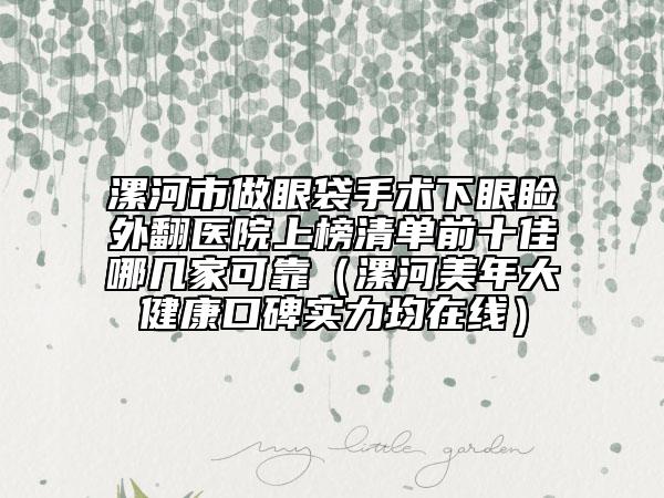 漯河市做眼袋手術(shù)下眼瞼外翻醫(yī)院上榜清單前十佳哪幾家可靠（漯河美年大健康口碑實(shí)力均在線）