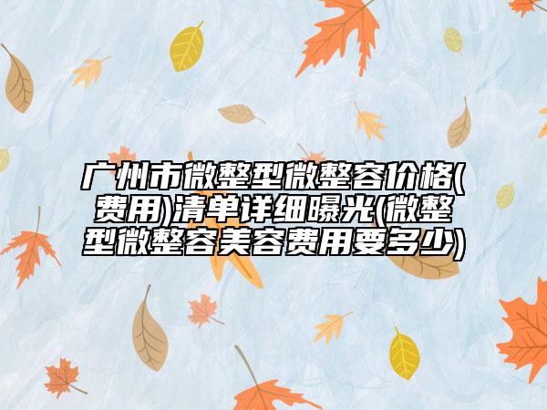 廣州市微整型微整容價格(費用)清單詳細曝光(微整型微整容美容費用要多少)
