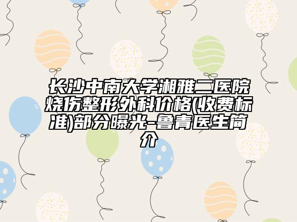 長沙中南大學(xué)湘雅二醫(yī)院燒傷整形外科價(jià)格(收費(fèi)標(biāo)準(zhǔn))部分曝光-魯青醫(yī)生簡介