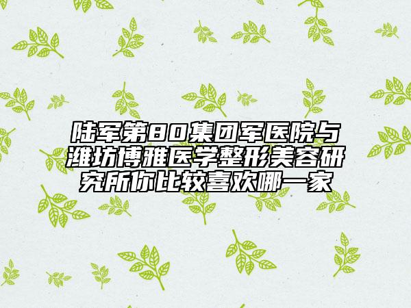陸軍第80集團(tuán)軍醫(yī)院與濰坊博雅醫(yī)學(xué)整形美容研究所你比較喜歡哪一家