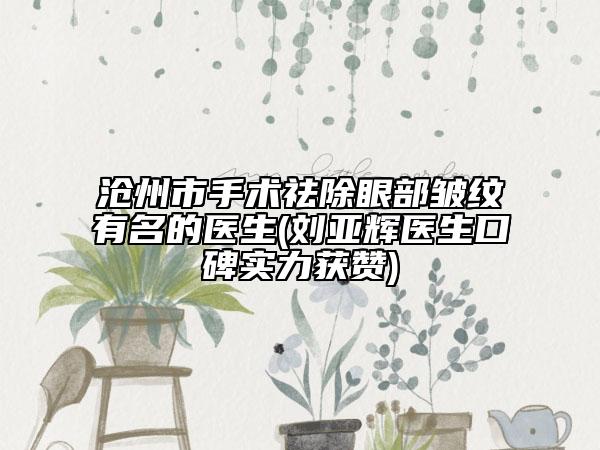 滄州市手術(shù)祛除眼部皺紋有名的醫(yī)生(劉亞輝醫(yī)生口碑實(shí)力獲贊)