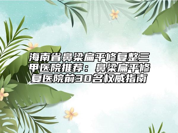 海南省鼻梁扁平修復整三甲醫(yī)院推薦：鼻梁扁平修復醫(yī)院前30名權威指南