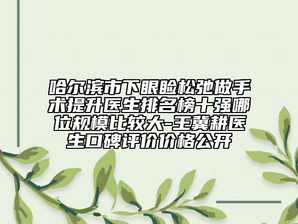 哈爾濱市下眼瞼松弛做手術(shù)提升醫(yī)生排名榜十強哪位規(guī)模比較大-王冀耕醫(yī)生口碑評價價格公開