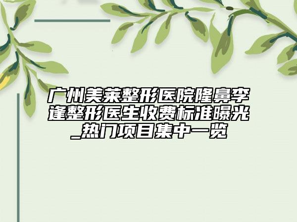廣州美萊整形醫(yī)院隆鼻李逢整形醫(yī)生收費標(biāo)準(zhǔn)曝光_熱門項目集中一覽
